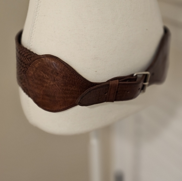 Vintage Genuine Leather Wide Brown Braided Waist Belt - Women Accessories - Picture 7 of 9